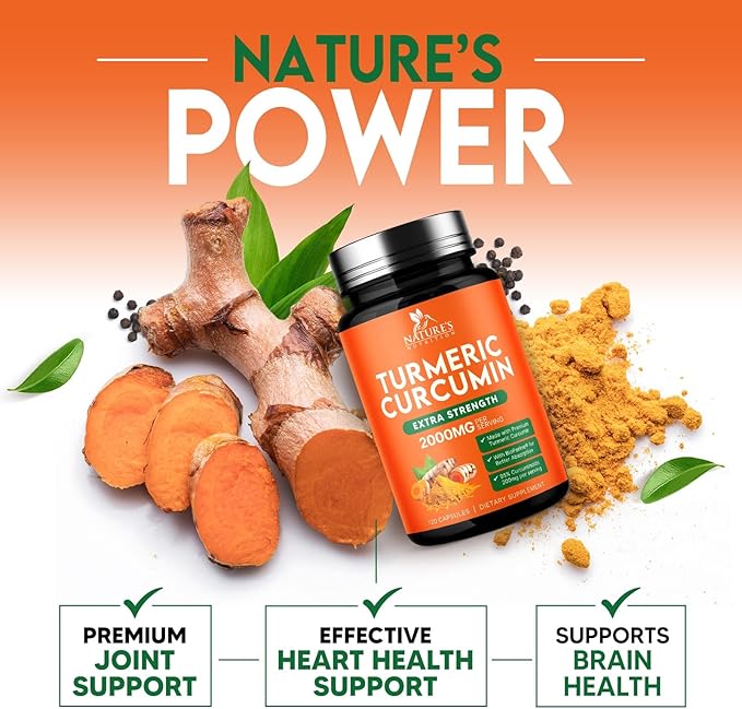Turmeric Curcumin Supplement - 1800mg Organic Turmeric Per Serving - 95% Curcuminoids & BioPerine Black Pepper Extract for Best Absorption - Natural Vegan Joint Support, Bottled in USA - 120 Capsules