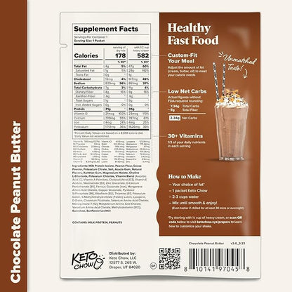 Keto Chow Chocolate Peanut Butter | Keto Meal Replacement Shake Powder | Nutritionally Complete | Low Carb | Delicious Easy Meal Substitute | Protein Rich You Choose The Fat | Single Meal Sample
