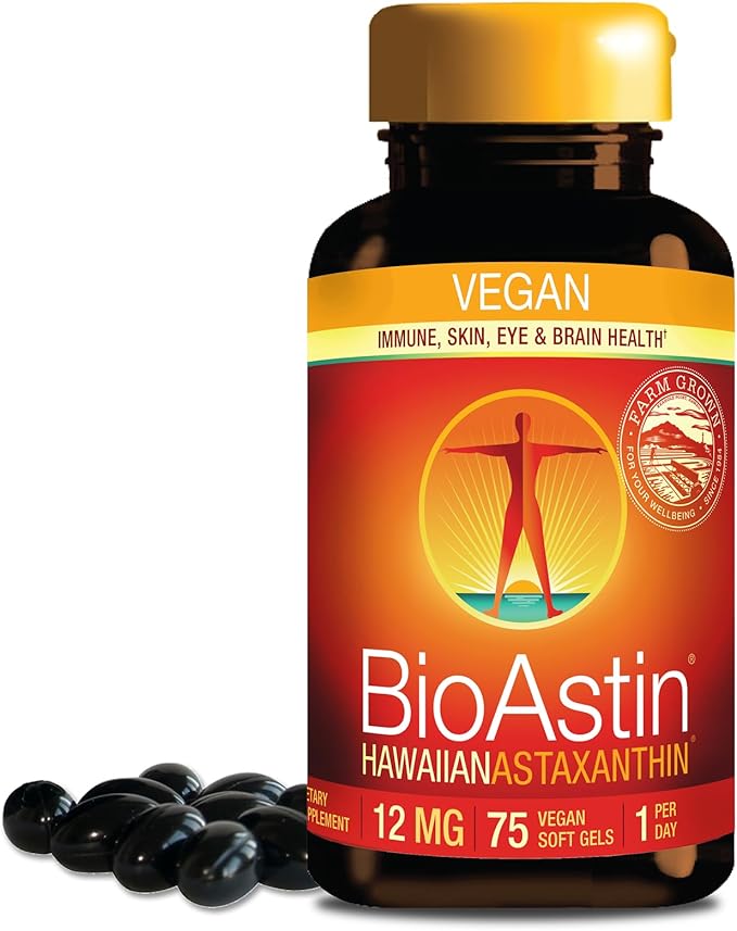 Nutrex Hawaii Vegan BioAstin Hawaiian Astaxanthin - 12mg, 75 Softgels - Farm-Direct Premium Antioxidant Supplement to Support Eye, Skin, Joint & Immune System Health - Non-GMO & Gluten-Free
