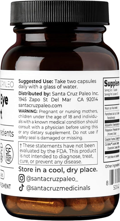 Santa Cruz Paleo Skin & Eye Capsules, Simple Daily Formula for Skin Appearance & Eye Routine, Clean Ingredients, Gluten Free, Keto & Paleo Friendly, 60 Capsules