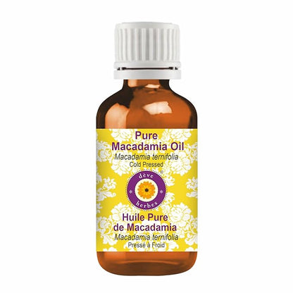 dève herbes Macadamia Oil (Macadamia ternifolia) | Cold Pressed | Pure | Natural | Undiluted | for Diluting Essential Oils | for Skin & Massage | Non-Sticky| Lightweight| Men & Women | 10ml (0.33 oz)