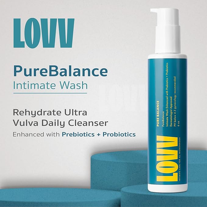 LOVV PureBalance Vulva Daily Cleanser | 6 Fl Oz | pH Balanced Feminine Body Wash Women with Hyaluronic Acid Probiotics & Prebiotics Gentle Intimate Wash for Women Supports Healthy Flora Fragrance Free