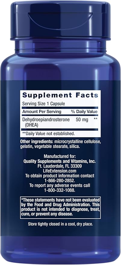 Life Extension DHEA 50 mg – Hormone Balance Supplement, Memory, Muscle Mass and Bone Density Support, Healthy Sex Drive, Gluten-Free, Non-GMO, 60 Capsules