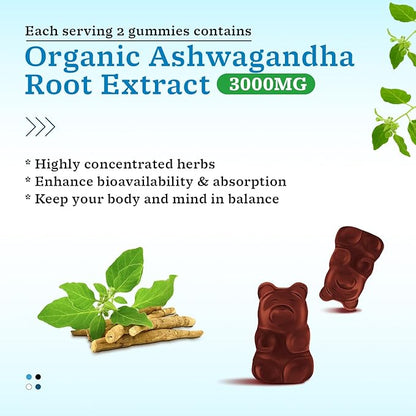 Ashwagandha Gummies for Women & Men, Ashwagandha Supplements for Calm Mood & Increased Energy, Non-GMO, Gluten-Free, Vegan 120ct