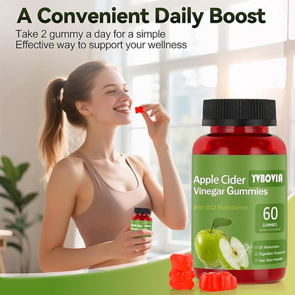 Apple Cider Vinegar Gummies with B12, ACV Supplement Gummy Vitamins,Gluten Free, Vegan, Non-GMO, 120 Count