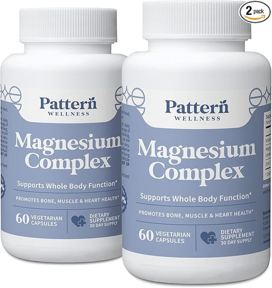Pattern Wellness Magnesium Complex – Supports Muscle, Bone & Relaxation Health – with Zinc & Vitamin D – Daily Support Formula – 120 Vegan Capsules