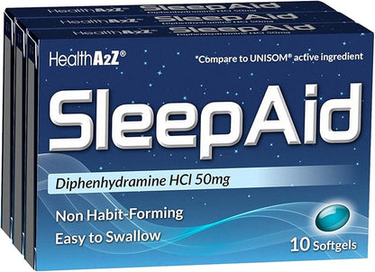 HealthA2Z® Sleep Aid | Diphenhydramine HCL 50mg | Softgels | Supports Deeper Restful Sleeping | 10 Counts (Pack of 3)