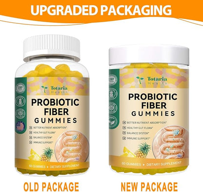 9-in-1 Probiotic Prebiotic Fiber Gummies for Adults & Teens, Fiber Supplement Pro with 5 Billion CFU Bacillus Coagulans, Psyllium Husk, FOS, Inulin, ACV for Digestion & Gut, 60 Vegan Pineapple Gummies