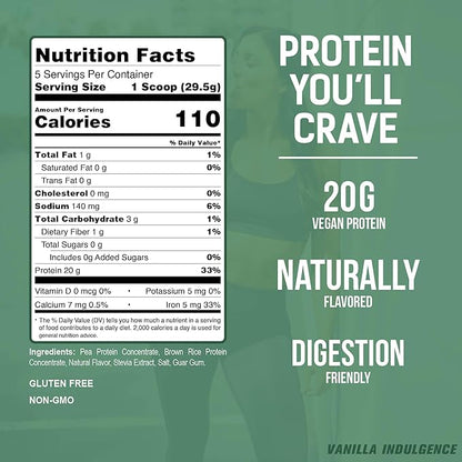 PEScience Select Vegan Protein Powder, Plant Based Protein Powder, Amazing Taste, Smooth Texture, Pea and Brown Rice Blend, Dairy Free, Lactose Free, Gluten Free - Vanilla Indulgence, 5 Servings