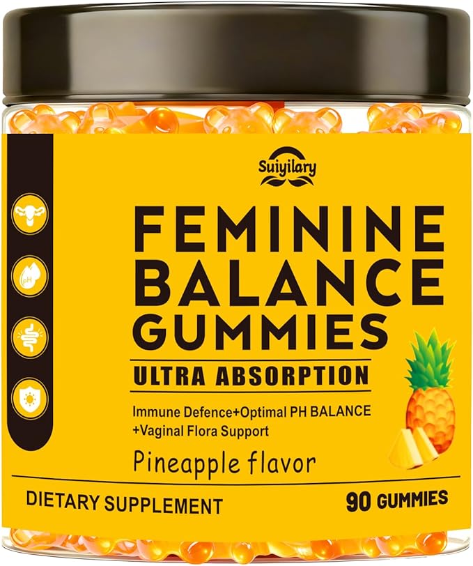 Suiyilary Feminine Probiotics Gummies for Women, Pineapple Gummies PH Balance, Premium Vaginal Health, Immune Support, Vegan, Gluten-Free, Hawaiian Pineapple 90 Gummies 45 Servings