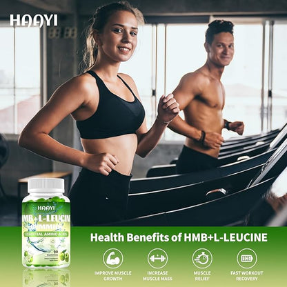 HMB and L-Leucine Gummies, 3000mg,Sugar Free,HMB Supplements for Men&Women with Trehalose, for Muscle Growth, Muscle Relief and Workout Recovery, Apple Flavor, 90 Gummies