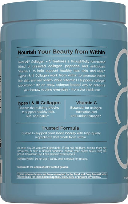NeoCell Grass Fed Collagen Peptides | 400 Caplets | Types I & III Bio-Peptides | with Vitamin C | Superior Absorption Formula | for Women and Men