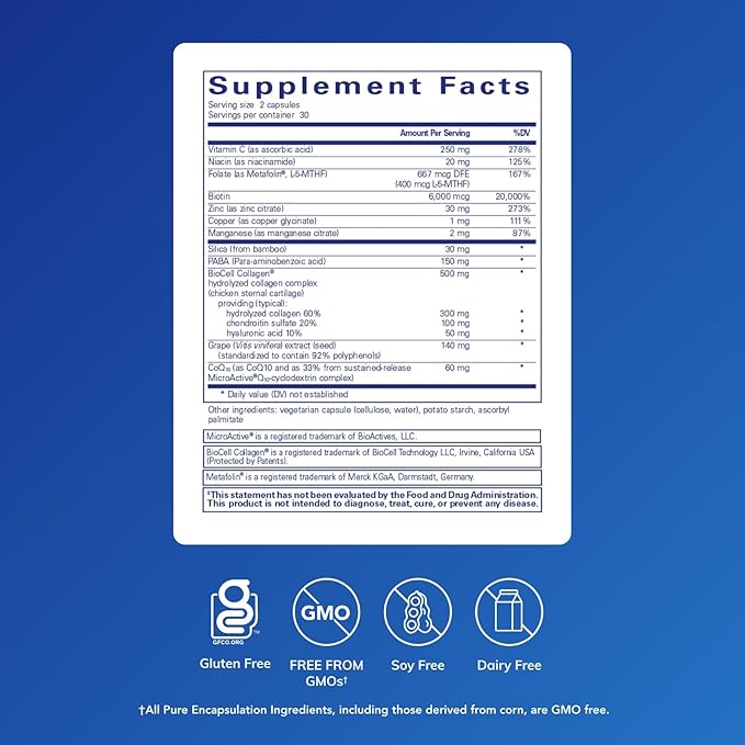 Pure Encapsulations Hair/Skin/Nails Ultra Advanced Beauty Supplement - Biotin & Collagen Supplement for Healthy Hair, Strong Nails & Youthful Skin Support* - 60 Capsules