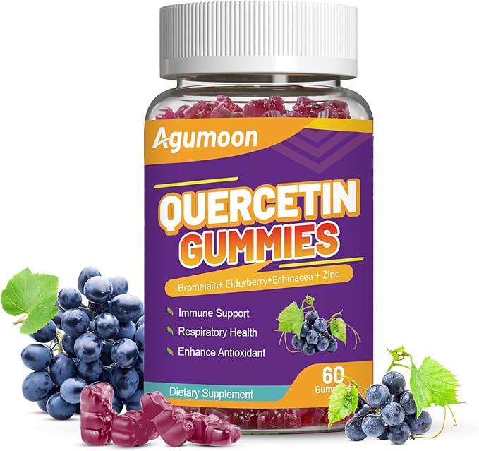 Quercetin Gummies, 1000mg Quercetin with Bromelain Zinc Elderberry, Immune & Antioxidant Support, Vegan Gummies for Adults & Kids, 60 Count