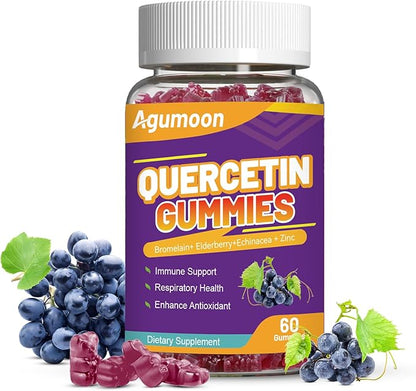 Quercetin Gummies, 1000mg Quercetin with Bromelain Zinc Elderberry, Immune & Antioxidant Support, Vegan Gummies for Adults & Kids, 60 Count