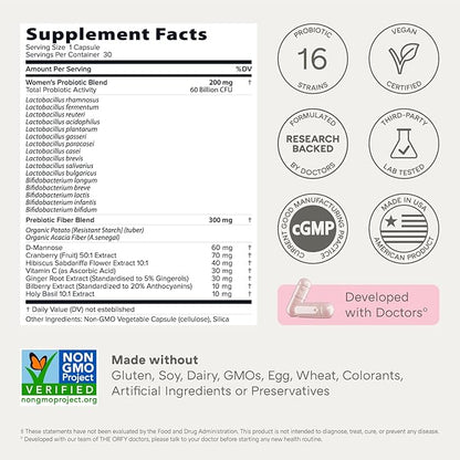 Complete Probiotics for Women - Vaginal, UT, Digestive & Immune Health - 60 Billion CFU, 16 Strains, Prebiotics and Probiotics for Women pH Balance Healthy Vaginal Odor - Once Daily