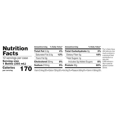 Oikos Protein Shake, Vanilla, 30g High Protein Drinks, Shelf Stable, Ready to Drink, 5g Prebiotic Fiber, 12 fl oz Bottle (Pack of 24)