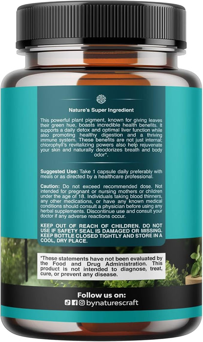 Chlorophyll Capsules for Cleanse and Detox Support - Internal Deodorant Pills for Body Odor with Mint & Parsley Extract Healthy Skin Immunity & Digestive Support - Vegan Non-GMO & Gluten Free (90ct)