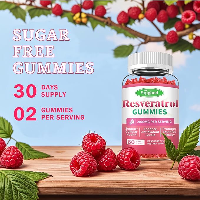 Organic Resveratrol Gummies for Women - Sugar Free Resveratrol-Nutritional-Supplements for Antioxidant Support, Cellular Health, Immunity, Brain & Energy, Raspberry Flavor, 60 Count