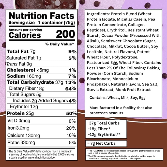 Bootylicious | 25g Protein Muffin | Double Chocolate | Low Carb, 16g-18g Fiber, Low Glycimic Index, Low Sugar, 2.75oz Cup, 12-Pack