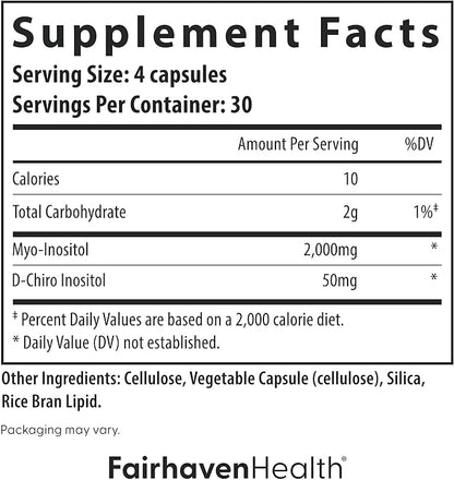 Fairhaven Health Myo-Inositol and D-Chiro Inositol for Women with PCOS | 40:1 Ratio | Inositol Supplement for Hormone and Ovarian Health | Myoinositol | Vitamin B8 | 120 Capsules