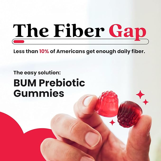 Bum Prebiotic Fiber Supplement for Men - Chicory Root Inulin Prebiotic Fiber Gummies for Men for Peachy Digestive Health, Regularity & Boating Relief - 4g Per Serving - 60 Gummies (30 Servings)