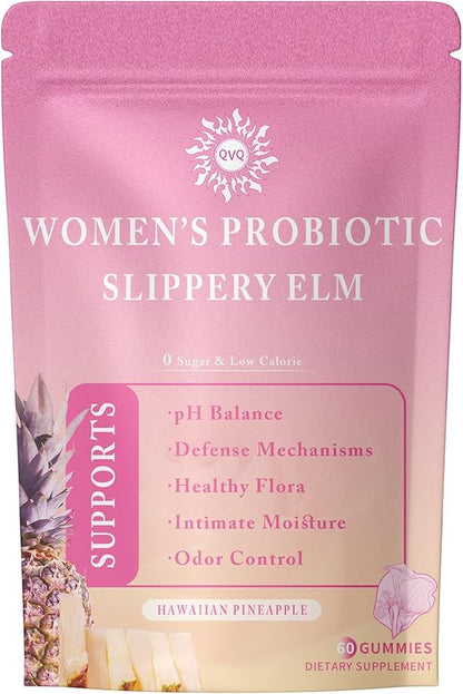 Women's Probiotic & Prebiotic Slippery Elm Gummies, Pineapple Gummies for Women pH, Gut Health & Immune System, Gluten-Free, Vegan Premium Feminine Balance Gummie, 60 Gummies(1 Pc)