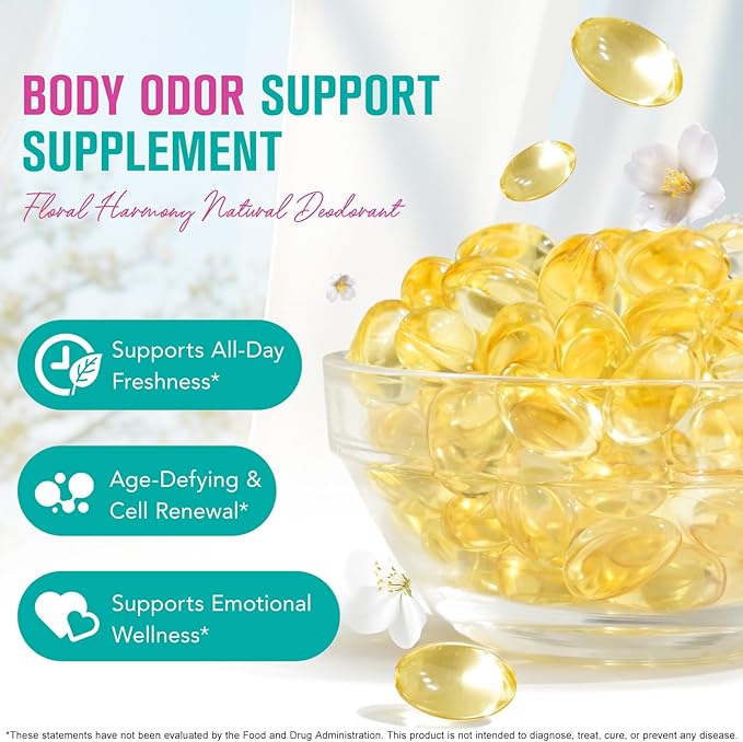 Body Deodorizing Supplement, Odor Capsules for Women and Men, Supports Menopause Body Odor Control, Fresh Breath, Supports Immunity and Digestion, Non-GMO Softgels 120 Count.