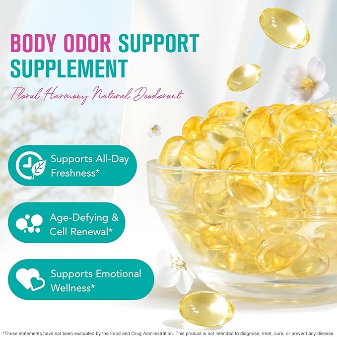 Body Odor Supplement(120 Softgel),Body Deodorizing Supplement,Natural Internal Odor Control Pills Supports Fresh Breath & Whole-Body Freshness,for Men & Women