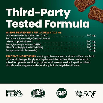 VetriScience Healthy Hip & Joint Chews, GlycoFlex Glucosamine and Green-Lipped Mussel Joint Support Supplement for Dogs, Promote Mobility and Protect Joints, Chicken, 120 Count