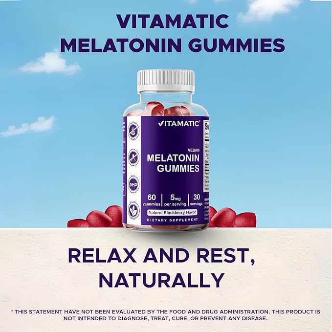 Vitamatic Melatonin Gummies – (2.5 mg, 5 mg & 10 mg Doses) | 60 Vegan Gummies per Bottle | Pack of 2