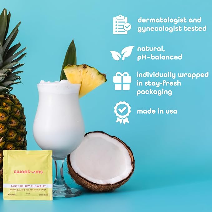 Sweetums Feminine Wipes For Women, Individually Wrapped - pH Balanced Flavored Intimate Wipes - Pack of 10 (Pina Colada)