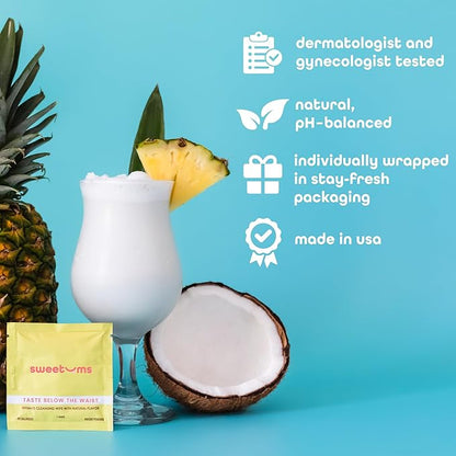 Sweetums Feminine Wipes For Women, Individually Wrapped - pH Balanced Flavored Intimate Wipes - Pack of 10 (Pina Colada)