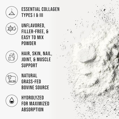 Bovine Collagen Peptides Powder, Hydrolyzed Type I & III Protein, Grass-Fed Pasture-Raised Source, Unflavored Collagen Supplement Paleo-Friendly for Active Lifestyles & Wellness Non-GMO, 2.4lb (1.1kg)