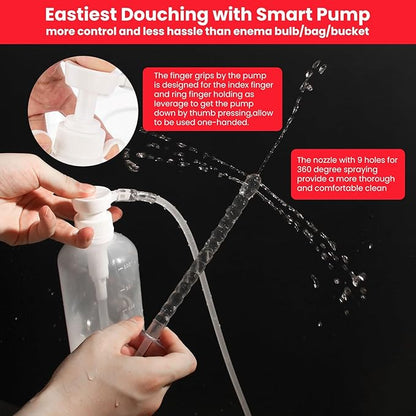 600ml Feminine Wash Enema Pump Bottle Kit 6Pcs Enema Nozzle Tips for Coffee Colon Cleansing Men Women, Anal Vaginal Douche Flush Spray Intimate Shower Irrigator Cleanser Enema Bucket Kit Hand Press
