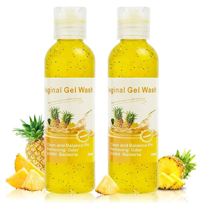 BASSI 2PCS Feminine Wash for Women pH Balance, All Natural Yoni Wash Body Wash Hygiene Vagina Wash Soap for Women Moisturizing Remove Odor Intimate Health, 5.07 Fl Oz, Pineapple Scent