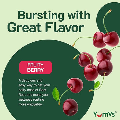 YumVs Beet Root Gummies with Magnesium & Vitamin C – Berry Flavor Beetroot Gummies – Nitric Oxide Support for Heart Health & Antioxidant Wellness – Vegan, Non-GMO – 60 Gummies