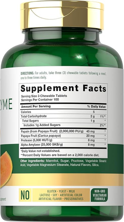 Carlyle Papaya Enzyme Chewable Tablets | Vegetarian, Non-GMO, Gluten Free Formula | Tropical Flavor
