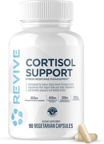 Revive MD Cortisol Manager, 90 Vegetarian Capsules - Cortisol Supplement w/Magnesium & L-Theanine Support Health, Focus, Energy, Fatigue, & Adrenal Gland Function - Vegan & Gluten-Free (30 Servings)
