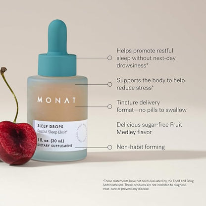 MONAT Sleep Drops Sleep Improvement Product – Herbal Support – Calming Bedtime Drops for Restorative – Relaxation for Stress & Frenetic Life – Natural Support Solution