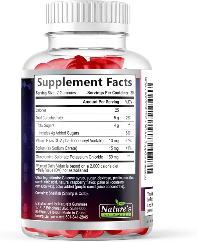 Joint Support Supplement - Extra Strength Glucosamine Gummy Supports Joints Health & Flexibility for Back, Knees, Hands - Natural Vitamin E Immune Support - Best Gummies for Women & Men - 60 Gummies