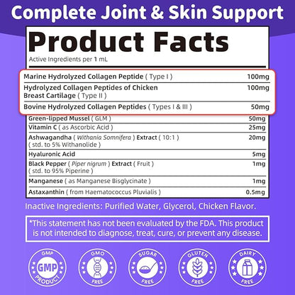 POPPAW Collagen for Dogs - 12-in-1 Liquid Collagen for Skin & Coat Support, Hip & Joint with Types I, II & III Drops, Hyaluronic Acid, Green-Lipped Mussel - Chicken Flavor, 2 FL Oz