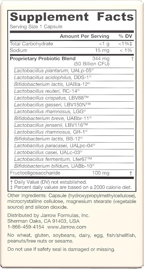 Jarrow Formulas Fem-Dophilus Vaginal & Digestive Probiotic 50 Billion CFU, 9 Clinically-Studied Strains, for Vaginal Flora & Yeast Balance, Urinary Tract, Digestive, 30 Capsules (Pack of 2)