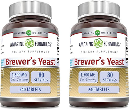Amazing Formulas Brewers Yeast 1500 Mg Per Serving Tablets Supplement | Non-GMO | Gluten Free | Made in USA (240 | 2 Pack)