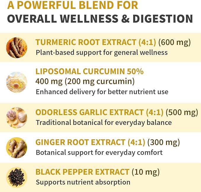 Liposomal Turmeric - High-Absorption Curcumin Supplements, Non-GMO Blend for Digestive Comfort & Daily Support - Organic Turmeric Supplement with Black Pepper (120ct, Pack of 3)