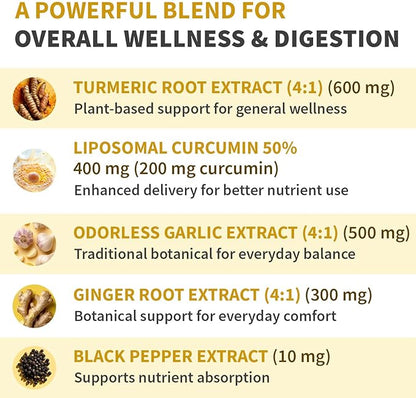 Liposomal Turmeric - High-Absorption Curcumin Supplements, Non-GMO Blend for Digestive Comfort & Daily Support - Organic Turmeric Supplement with Black Pepper (120ct, Pack of 4)