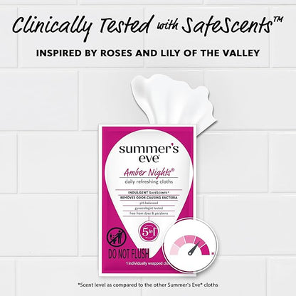 Summer's Eve Amber Nights Feminine Wipes, with Gentle pH-Balanced Formula Designed to Remove Odor, Individually Wrapped Wipes, 12 Count