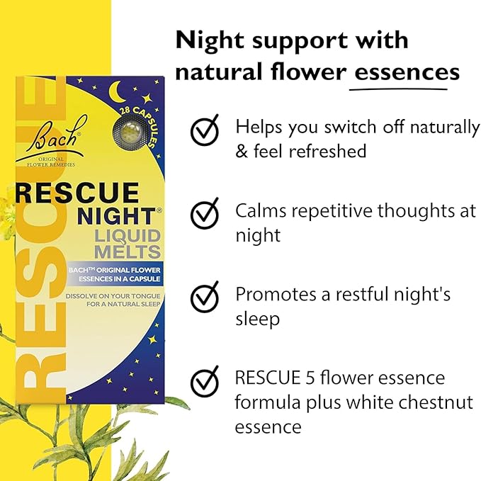 Bach RESCUE SLEEP Liquid Melts, Natural Orange Vanilla Flavor, Natural Sleep Aid, Stress Relief, Homeopathic Flower Essence, Free of Melatonin, Gluten & Sugar, Non-alcohol, Non-Narcotic, 28ct.