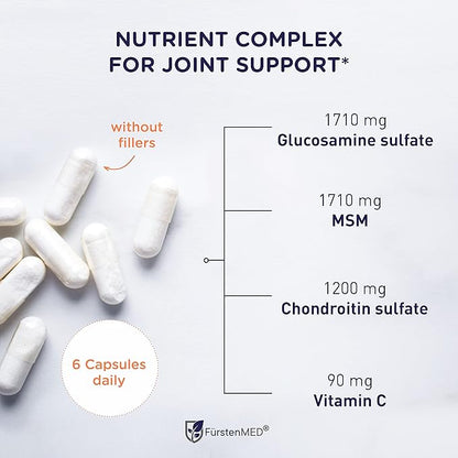 FürstenMED Glucosamine Chondroitin MSM Supplement - Chondroitin & Glucosamine Nutritional Supplements for Bones & Normal Cartilage Health - Support Normal Joint Health with Vitamin C - 180 Capsules
