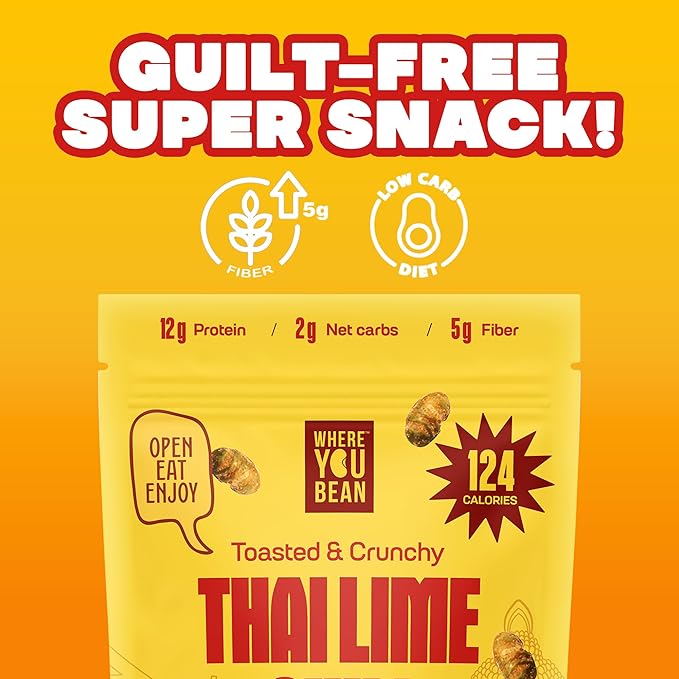 Where You Bean Edamame Beans Snack (Thai Lime Chili) - Crunchy and Dry Roasted Edamame Beans - High Protein Snacks, Keto and Vegan Healthy Snacks for Adults & Low Carb Asian Snack 3oz (Pack of 4)